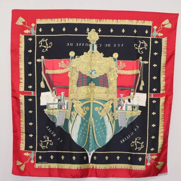HERMES Carre 90 Scarf ""VUE DU CAROSSE DE LA GALERE LA REALE "" Silk Auth hk3012 - Picture 12 of 13